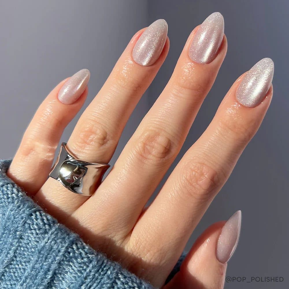 Champagne Sparkle, almond long nails