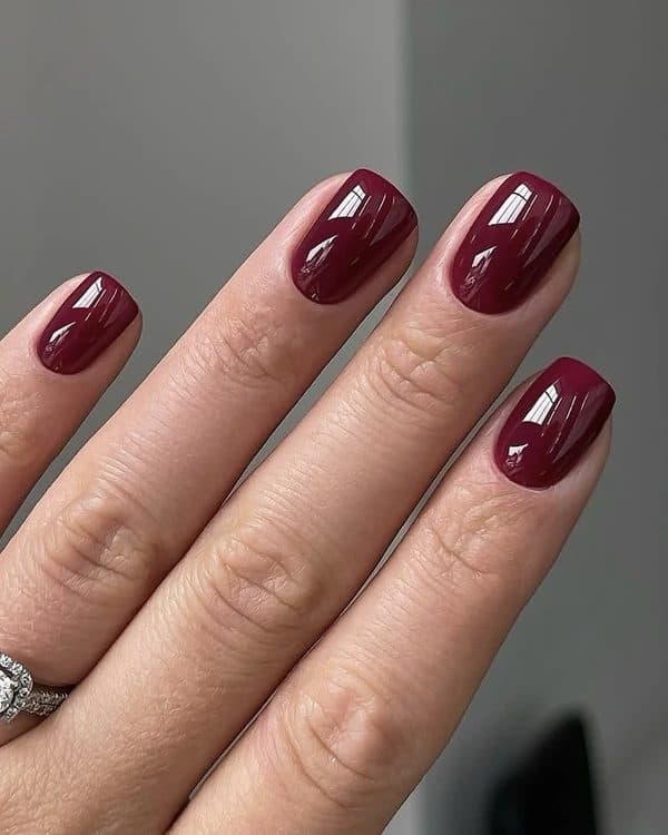 Cherry Lacquer, squoval short nails