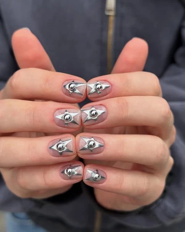 Chrome Hearts, almond short nails