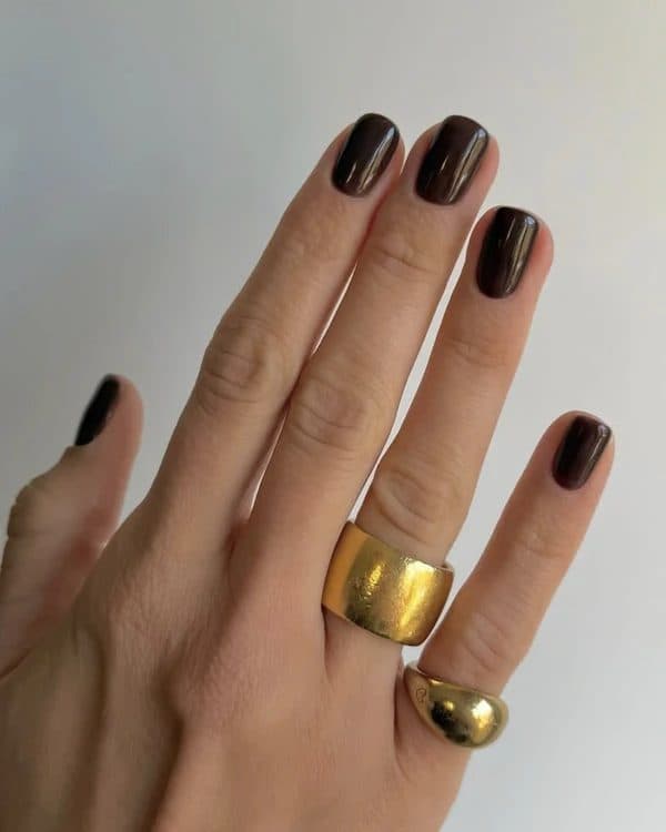 Espresso Gloss, squoval short nails