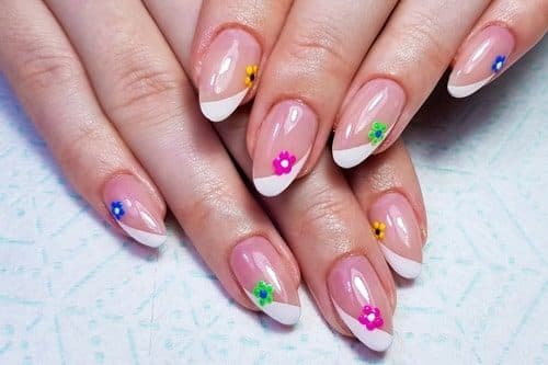 Flower Tip French, almond medium nails