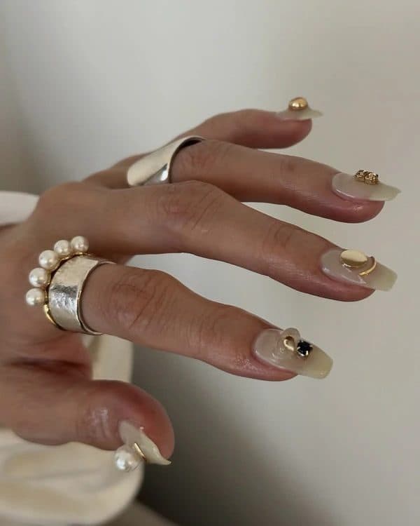 Gold Charms, almond medium nails
