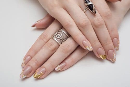 Gold Foil Tips, almond medium nails
