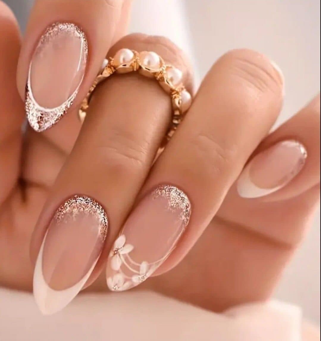 Floral lace French nails