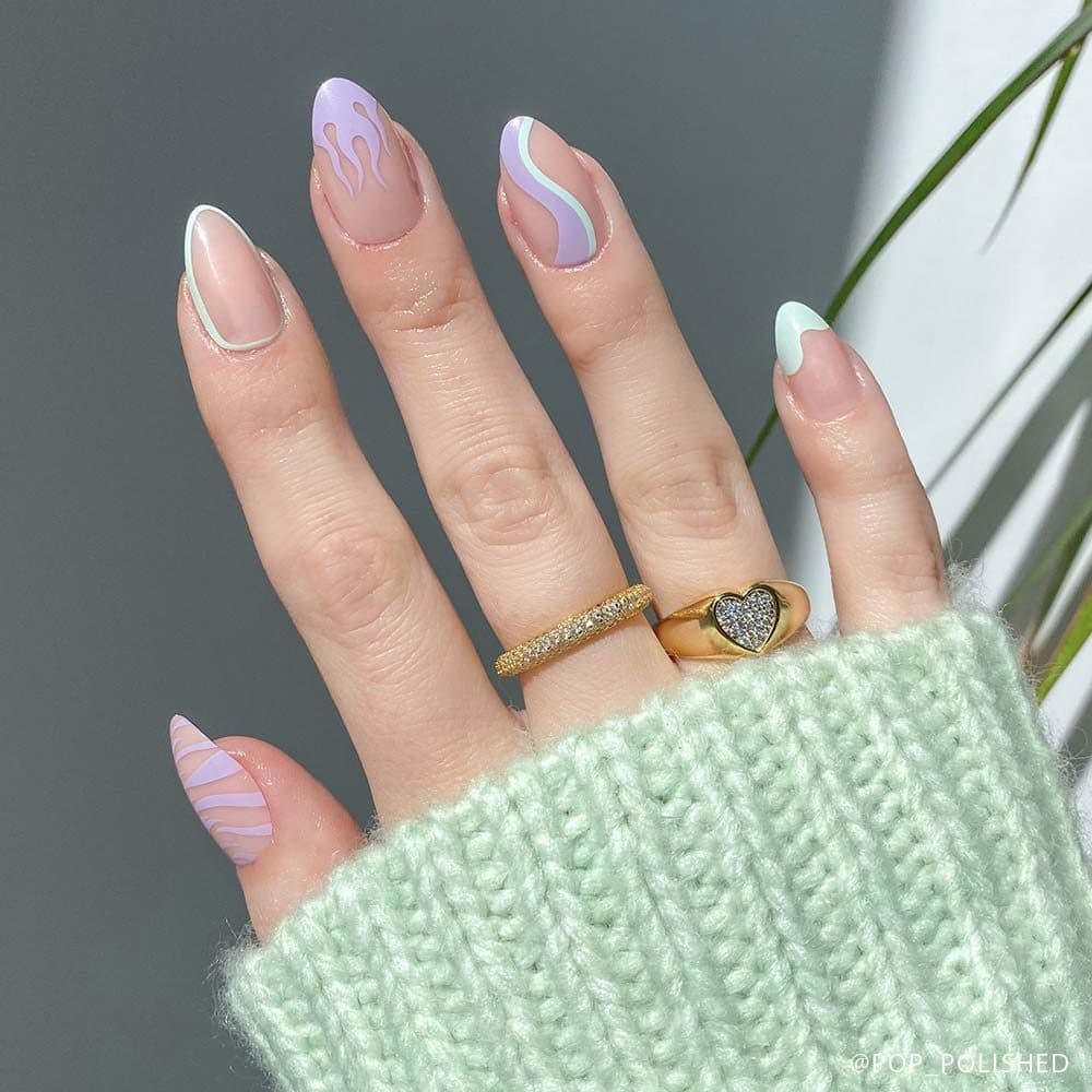 Lilac Swirl, almond medium nails