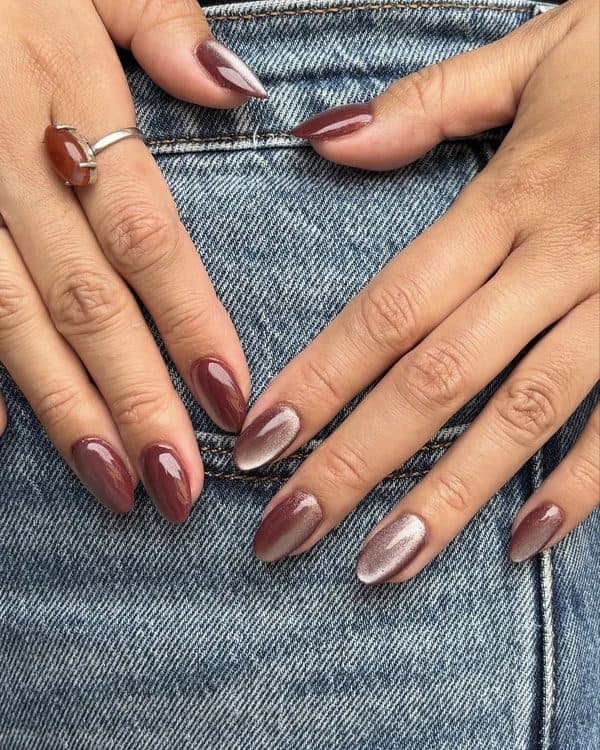 Mauve Cat Eye, almond medium nails