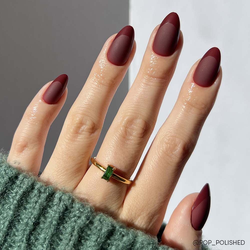 Merlot Matte, almond long nails