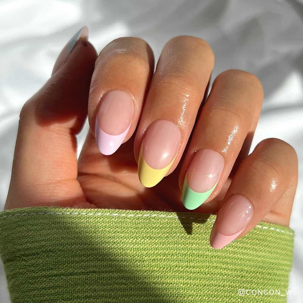 Pastel French, almond medium nails