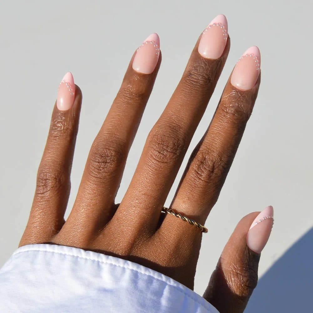 Nude Micro Dots, almond medium nails