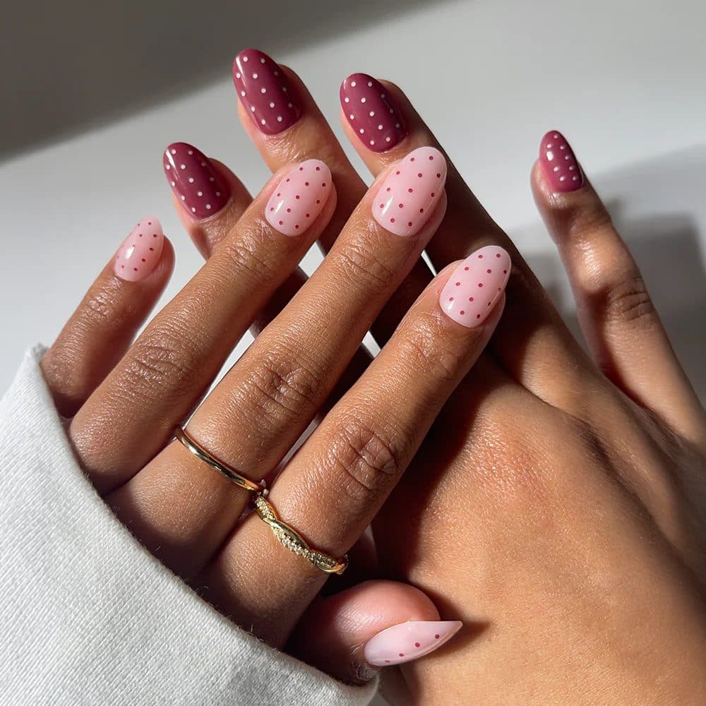 Polka Pop, almond medium nails