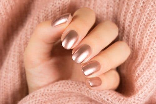 Rose Gold Chrome, squoval short nails